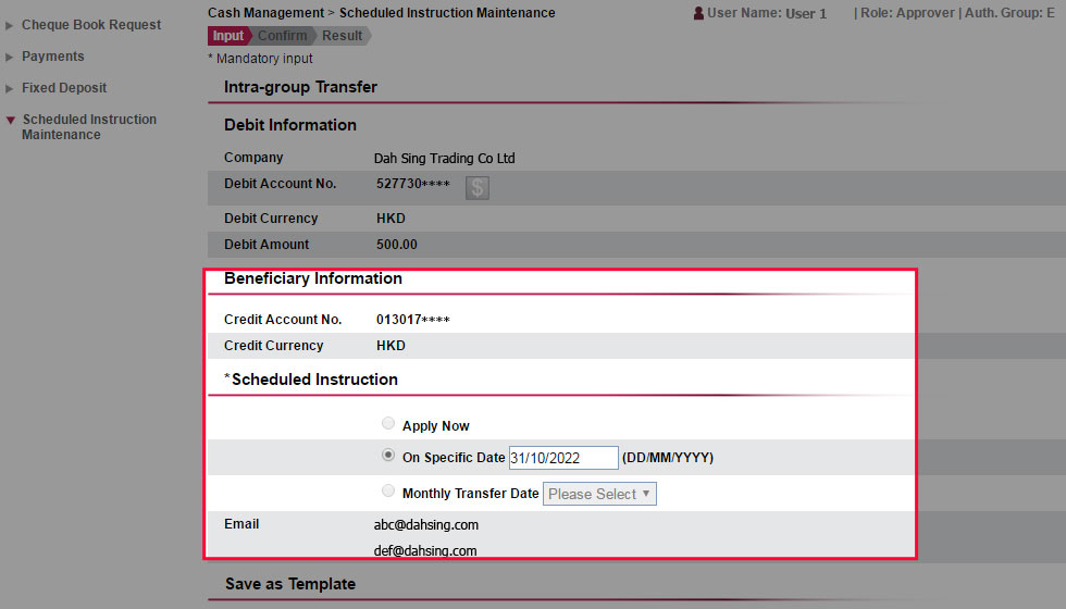 Enter the updated transaction date. Then click Submit to proceed.