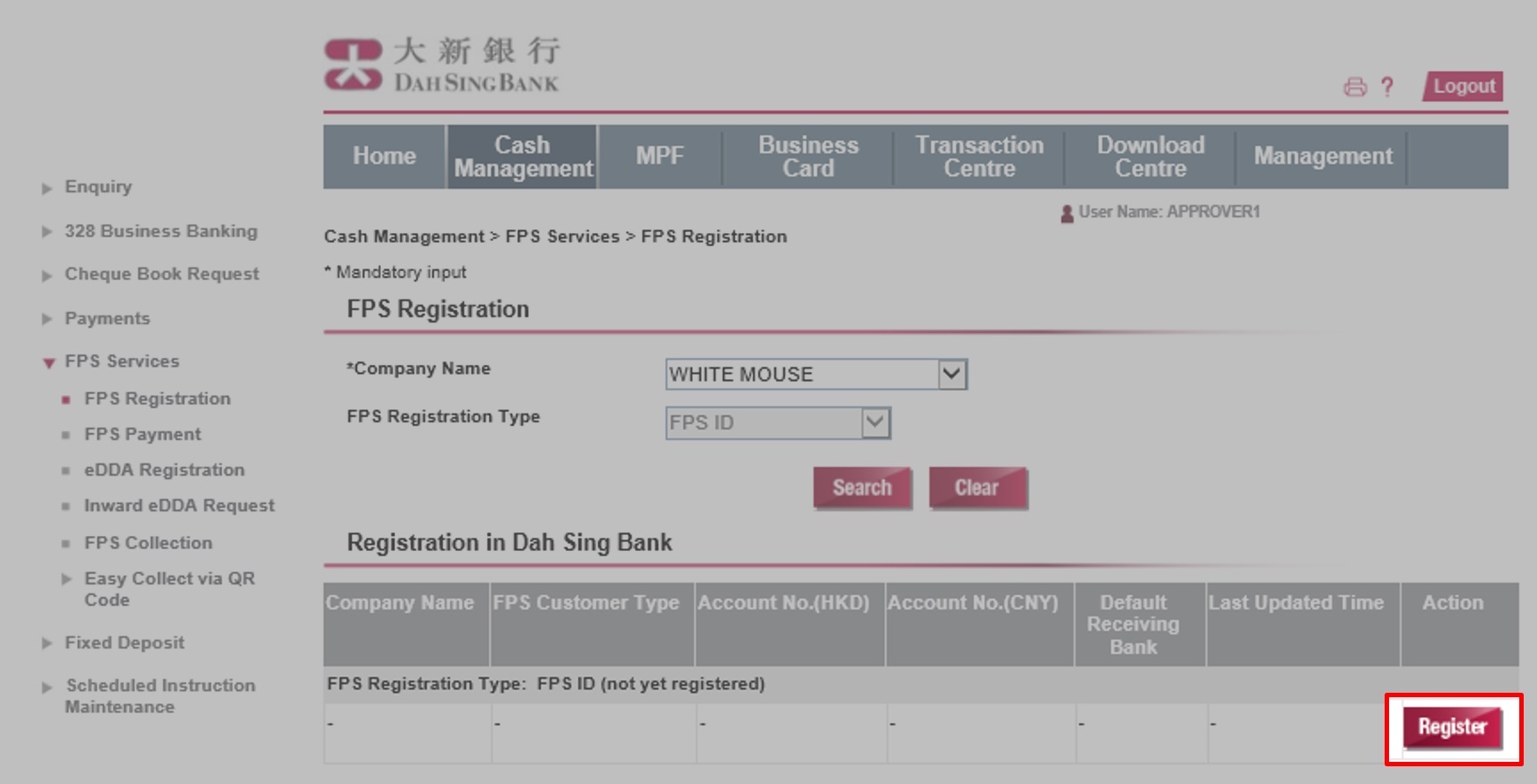 Click Register to proceed FPS ID registration.